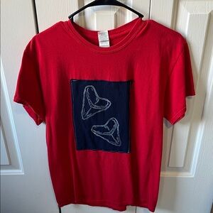 Gildan Kids Red Tee with Navy Heart Design